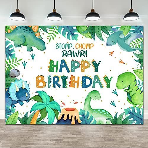 lot 4274 image: Ticuenicoa 7x5ft Dinosaur Backdrop Cartoon Watercolor Dinosaur Photo Backdrops for Boys Birthday Photography 3D Jungle Background Decorations for Boy Kids Party Baby Shower Pictures Banner