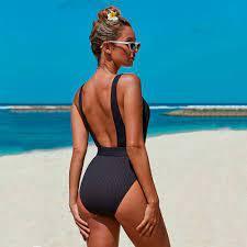 lot 6342 image: Womens High Cut Deep Plunge One Piece Swimsuit, L