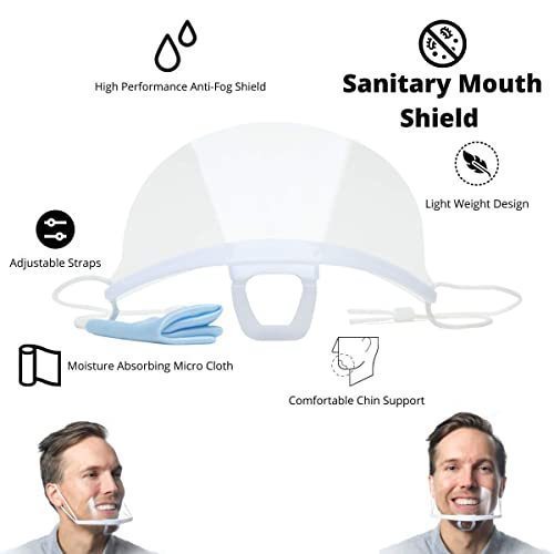 lot 9734 image: The Genei -10 PACK - Breathable Anti-Fog Mouth Shield PLUS Microfiber Cleaning Cloth - Transparent Face Mask, Great for Hotel, Barber, Beautician, Restaurant, Gym, yoga, day spas, beauty Salons, Mall, Tattoo Artist