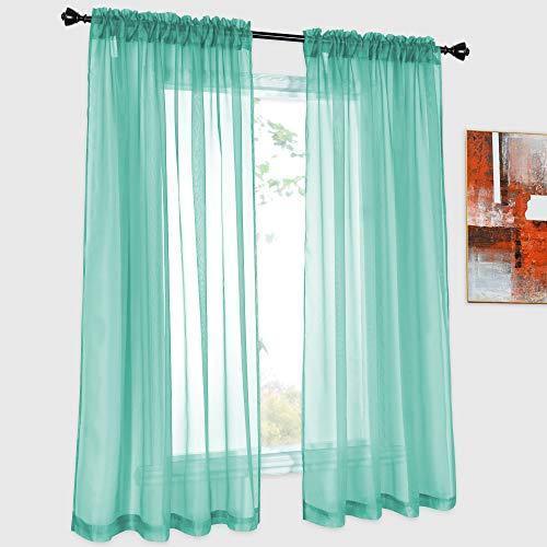 lot 9753 image: DONREN 2 Panels Turquoise Sheer Curtains for Bedroom Rod Pocket Tulle Voile Sheer Drapes for Living Room (Turquoise,52X63 Inches)