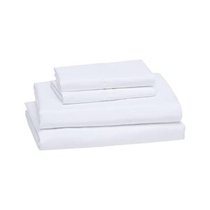 lot 9031 image: Amazon Basics Lightweight Super Soft Easy Care Microfiber 4-Piece Bed Sheet Set with 14-inch Deep Pockets, King, Bright White, Solid