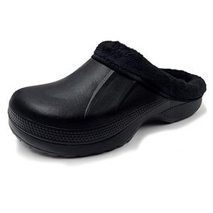 lot 9056 image: Amoji Womens Waterproof Slippers Mens Winter Garden Shoes Clogs Fleece Lined with Fur Furry Fleece Lining Ferry Indoor Warm House Room Fuzzy Liner Fur Lined 1534 Black Size 12 Women10 Men