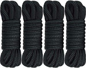 lot 9058 image: J-FM TWNTHSD Boat Dock Lines (4 Ropes) 12 x 15 Double Braided Nylon Dock Line, Marine-Grade Dock Lines for Boats Pre-Spliced with a 12 Loop Boat Lines Dock Rope, Premium Marine Rope - Black, 4 Pack