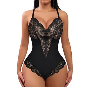 lot 9063 image: FeelinGirl Lace Shapewear for Women Bodysuit Body Shaper One-Piece Fajas for Women Tummy Control Black XX-Large