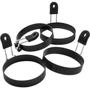 lot 9065 image: COTEY Large 3.5 Nonstick Egg Rings Set of 4, Round Crumpet Ring Mold Shaper for English Muffins Pancake Cooking Griddle - Portable Grill Accessories for Camping Indoor Breakfast Sandwich Burger
