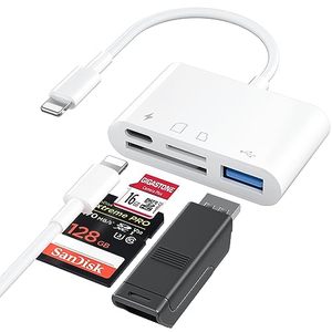 lot 9073 image: SD Card Reader for iPhone iPad, 4 in 1 Trail Game Camera Memory SD Card Viewer, Portable USB 3.0 OTG Adapter Compatible SDTF Card for iPhone Adapter with Simultaneous Charging Port, Plug and Play