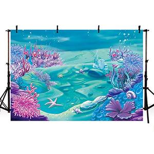 lot 9089 image: COMOPHOTO Under The Sea Mermaid Backdrop Deep Blue Sea Castle Shell Photography Background Child Kids Mermaid Themed Birthday Party Decoration Backdrops (7x5ft)