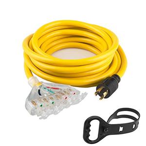 lot 9090 image: Yodotek 25 Feet Heavy Duty Generator Adaptor Extension Cord,Locking Cord,NEMA L14-30PFour 5-20R, 4 Prong 10 Gauge Flexible Generator Cable,Generator Power Cord, 125250V 30Amp 7500 Watts