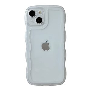 lot 9098 image: Caseative Solid Color Curly Wave Frame Clear Soft Compatible with iPhone Case (White,iPhone 14)