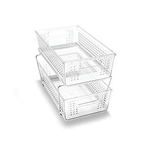lot 9941 image: Madesmart 2-Tier Plastic Multipurpose Organizer with Divided Slide-Out Storage Bins, Under Sink and Cabinet Organizer Rack, Clear