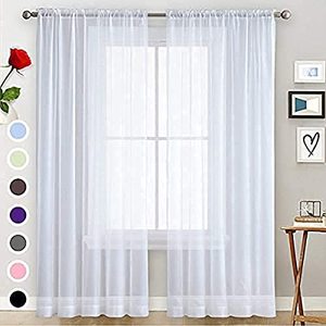 lot 9948 image: SpaceDresser Basic Rod Pocket Sheer Voile Window Curtain Panels White 1 Pair 2 Panels 52 Width 84 Inch Long for Kitchen Bedroom Children Living Room Yard(White,52 W x 84 L)