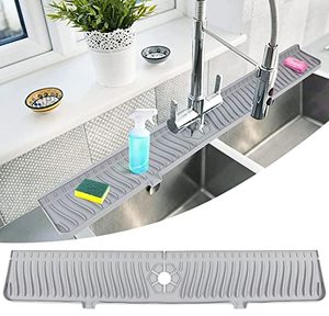 lot 9965 image: Sink Splash Guard, 30 Sink Faucet Mat, Faucet Splash Guard, Slope Upgrade Silicone Faucet Handle Drip Catcher Tray for Kitchen Countertop, Bathroom, Farmhouse(Gray)