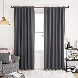 lot 9975 image: Deconovo Room Darkening Rod Pocket and Back Tab Blackout Curtains - (52x84 Inch, Dark Grey, Set of 2), Thermal Insulated Blackout Curtains for Bedroom