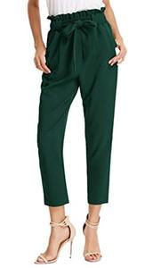 lot 9983 image: GRACE KARIN Womens Elastic Paper Bag High Waist Cropped Casual Pants Dark Green, S