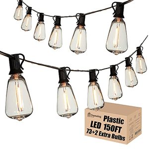 lot 9986 image: DAMAING Outdoor String Lights LED 150Ft Outside Patio Lights with 75 Shatterproof Dimmable Edison Bulbs,Vintage Outdoor Lighting Waterproof Hanging Lights String for Backyard Garden,3 Pack x 50Ft