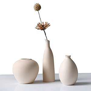 lot 9993 image: Abbittar Ceramic Vase Set of 3, Flower Vase Minimalism Style for Rustic Home Decor, Modern Farmhouse Decor, Living Room Decor, Shelf Decor, Table Decor, Bookshelf, Mantel and Entryway Decor - Beige