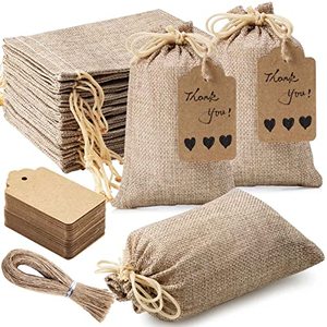 lot 9997 image: Homum Premium Burlap Gift Bags with Drawstring and Gift Tags & String, 4x6 Inch Reusable , Linen Sacks Bag for Wedding Favors Party Jewelry Pouches, Christmas, Coffee, DIY Craft Bags