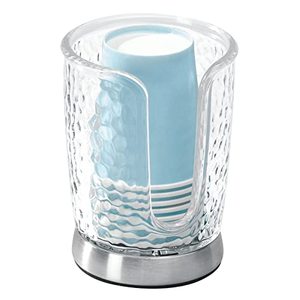 lot 9999 image: mDesign PlasticSteel Compact Small Disposable Paper Cup Dispenser Storage Holder for Rinsing Cups on Bathroom Vanity Countertops - Rain Collection - ClearBrushed