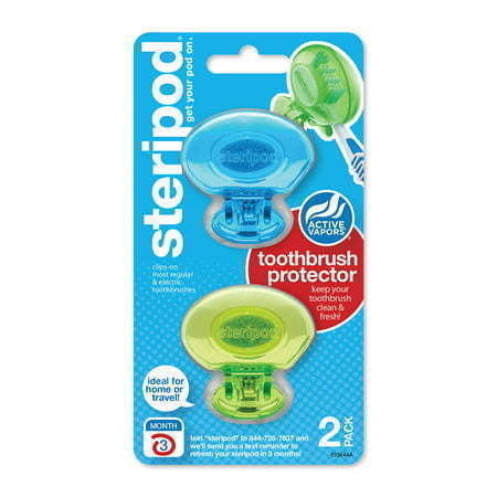 lot 500447 image: Steripod Clip-On Toothbrush Protector Keeps Toothbrush Fresh and Clean with Thymol Fits Most Manual and Electric Toothbrushes 2 Count (Colors May Vary)