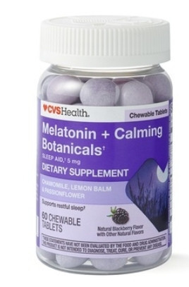 lot 77015 image: CVS Health Melatonin  Calming Botanicals Blend Chewable Tablets, 5 mg, Natural Blackberry Flavor, 60ct