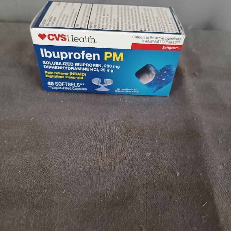 lot 77113 image: Ibuprofen PM SOLUBILIZED IBUPROFEN, 200 mg DIPHENHYDRAMINE HCI, 25 mg Pain reliever (NSAID) Nighttime sleep-aid 40 SOFTGELS Liquid-Filled Capsules