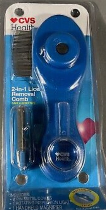lot 520191 image: CVS Health 2-in-1 Lice Removal Comb, Contains 2 Combs  Light  Magnifier, New