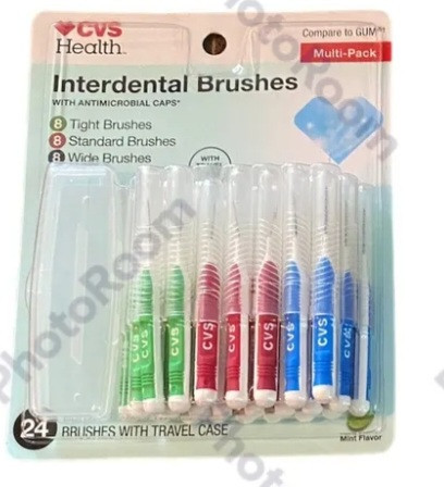 lot 520194 image: CVS Health Interdental Brushes W Antimicrobial Caps, Tight W travel Case