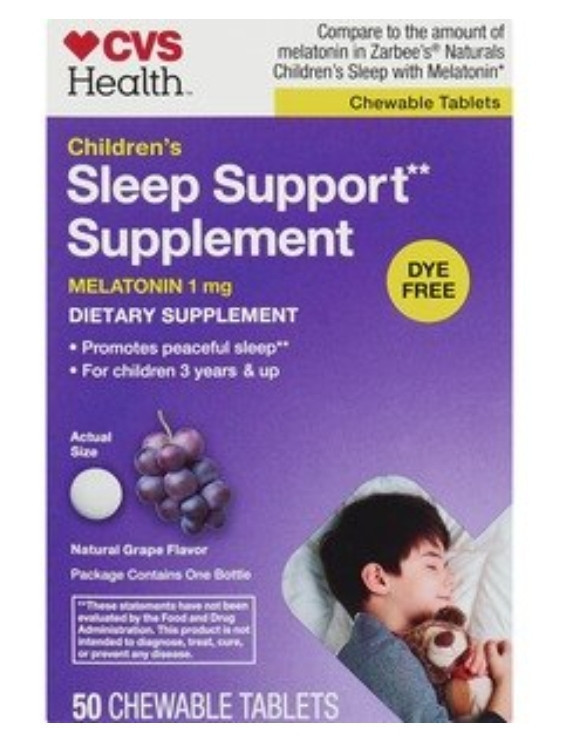 lot 520195 image: CVS Childrens Sleep Support Grape Flavor 50 chewable tablets