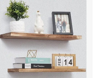 lot 35463 image: Floating Shelves, 24 Inch Wall Shelf Set of 2, Rustic Wood Shelves for Wall Storage, Wall Mounted Wooden Display Shelf for Bathroom Bedroom Kitchen Garage