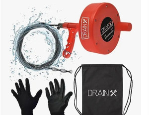 lot 35468 image: DrainX Plumbing Snake Drain Auger  25-Ft Drain Cleaning Cable Plumbers Auger with Work Gloves and Storage Bag Included