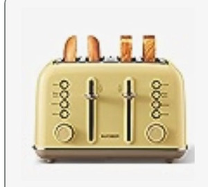 lot 35469 image: BUYDEEM DT640 4-Slice Toaster, Extra Wide Slots, Retro Stainless Steel with High Lift Lever, Bagel and Muffin Function, Removal Crumb Tray, 7-Shade Settings (Mellow Yellow)