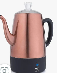 lot 35470 image: Moss & Stone Electric Percolator Copper Body with Stainless Steel Lids Coffee Maker  Electric Pot - 10 Cups, Camping