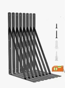 lot 35476 image: LuckIn 8-Pack Heavy Duty Shelf Bracket, 18 Inch Wall Shelf Brackets with 90 Degree Triangle, 250 LBS Max Load, Mounting Hardware Included, Black