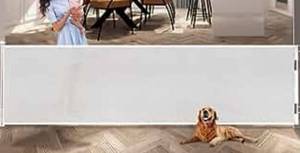 lot 35480 image: Retractable Baby Gate,Mesh Baby Extra Wide Gate,Extra Long Dog Gate,33 Tall,Large Extends up to 118 Wide,Child Safety Extra Large Gate for Doorways, Stairs, Hallways, IndoorOutdoor��White,33x118��