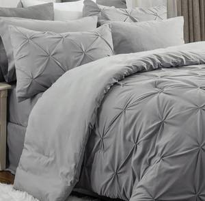 lot 35492 image: Bedsure King Size Comforter Set - Bedding Set King 7 Pieces, Pintuck Bed in a Bag Grey Bed Set with Comforter, Sheets, Pillowcases & Shams