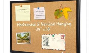 lot 35495 image: ORIENTOOLS 24 x 18 Inch Cork Board with 10 Color Pins, Bulletin Board with Black Frame for Home, Office, School, Cubicle