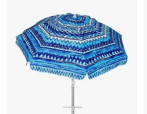lot 35497 image: AMMSUN Beach Umbrellas for Sand Heavy Duty Wind Portable,6.5 ft Beach Umbrella with Sand Anchor & UV Protection,Outdoor Patio Umbrella with Carry Bag for Beach Patio Garden Outdoor,Geometric Blue