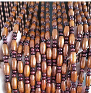 lot 35499 image: Madamera 45 String Natural Wooden Beaded Curtains, 35 x 79 Handmade High Density Retro Room Divider Panel, for DoorwayHallway Decoration and Window Treatment