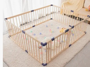 lot 35502 image: Baby Playpen Kids Fence with Safety Gate, Safety and Anti-Drop Function, Activity Play Center, Safety Play Yard Indoor Outdoor Pure Wooden Baby Playpen
