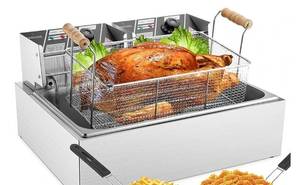 lot 35507 image: TANGME Commercial Deep Fryer, 3400w Electric Turkey Fryer with Large Basket, 22L23.25QT 1mm Thickened Stainless Steel Countertop Oil Fryer with Temperature Limiter for Restaurant and Snack Bar