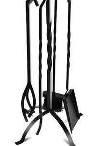 lot 35548 image: COMFYHOME 5-Piece Fireplace Tools Set, 31���� Heavy Duty Wrought Iron Fire Place Toolset with Poker, Shovel, Tong, Brush, Stand for Outdoor Indoor Chimney, Hearth, Stove, Firepit-Easy to Assemble, Black