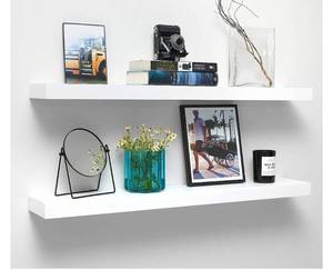lot 35549 image: Homeforia White Floating Shelves 36 Inches Long, Premium Solid Wood, Long White Floating Shelves for Living Room, Heavy Duty Bracket, 36 x 6.5 x 1.75 inch, Set of 2