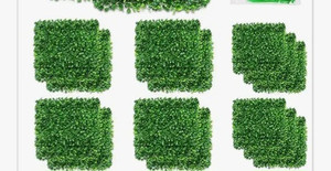 lot 35560 image: Aboofx Green Wall Panels, 16 Pack 20 x 20 inch Boxwood Hedge Panels with 100 Zip Ties, Artificial Grass Wall Panels for Garden Fence Covering Privacy, Greenery Wall Background Decoration