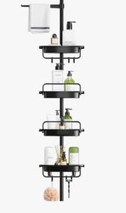 lot 35564 image: ALLZONE Rustproof Shower Caddy Corner for Bathroom,Bathtub Storage Organizer for Shampoo Accessories,4-Tier Adjustable Shelves with Tension Pole,56 to 114 Inch, Black