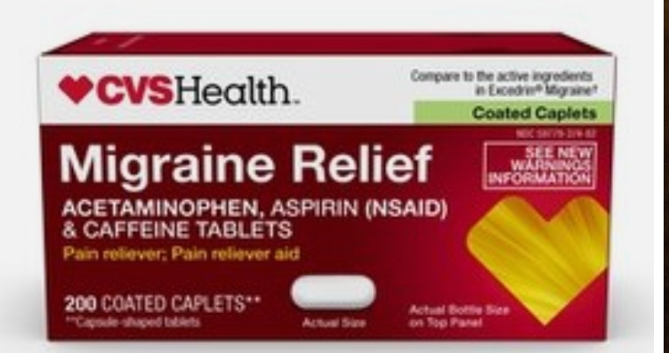 lot 520000 image: CVS Health Migraine Formula Caplets, Acetaminophen, Aspirin (NSAID) and Caffeine