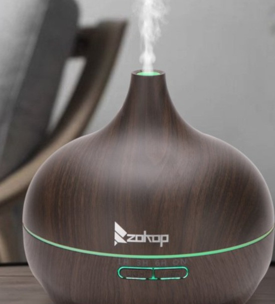 lot 390079 image: Aroma Diffuser Dark Brown Remote Control Medium LED Lights 550ml Colors Wood-look