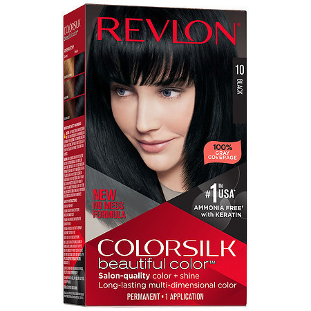 lot 500454 image: Revlon Colorsilk Beautiful Color Permanent Hair Color Long-Lasting High-Definition Color Shine & Silky Softness with 100% Gray Coverage Ammonia Free 010 Black 1 Pack