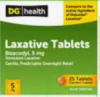 lot 500512 image: DG HEALTH LAXATIVE TABLETS 5 MG 25 TABLETS