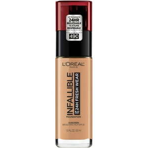 lot 69510 image: L Oreal Paris Infallible Fresh Wear 24 Hr Liquid Foundation Makeup 490 Golden Amber 1 oz