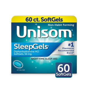 lot 69367 image: Unisom SleepGels SoftGels (60 Ct) Sleep-Aid Diphenhydramine HCI